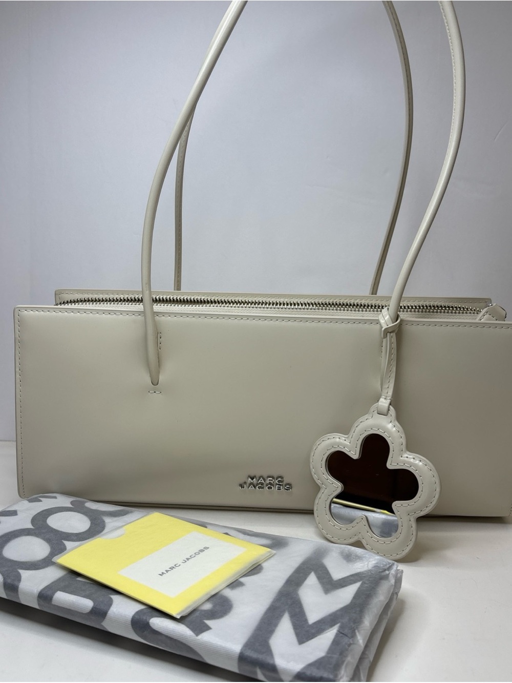 Marc Jacobs glam Mirror Satchel $395 Cotton White With  Dust Bag Quiet Luxury